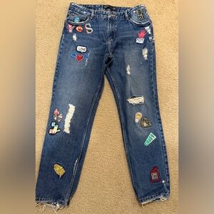 Zara Blue Boyfriend Jeans with Fun Patches